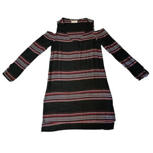 Anthropologie Bella Dahl Tunic Dress XS Black Red Striped Cold Shoulder Sleeve